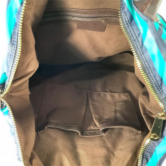 🌊C. WONDER Teal/Navy Blue Striped Zipper Tote - Picture 7 of 8
